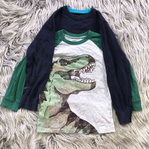 Kids Winter Warmer Long Sleeve Bundle of Navy Sweater and T-Rex Tee, Size 5/6
